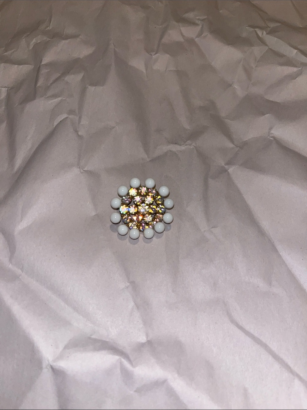 Austria 1950s Pearl and Aurora Borealis Crystal Rhinestone Brooch